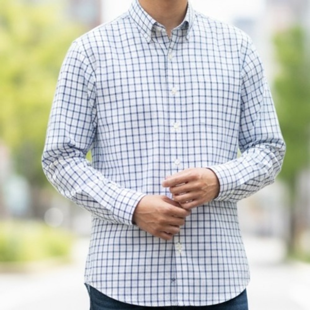 Club Room Iron Free Blue Plaid Button Down Shirt‎ Men's Size L
